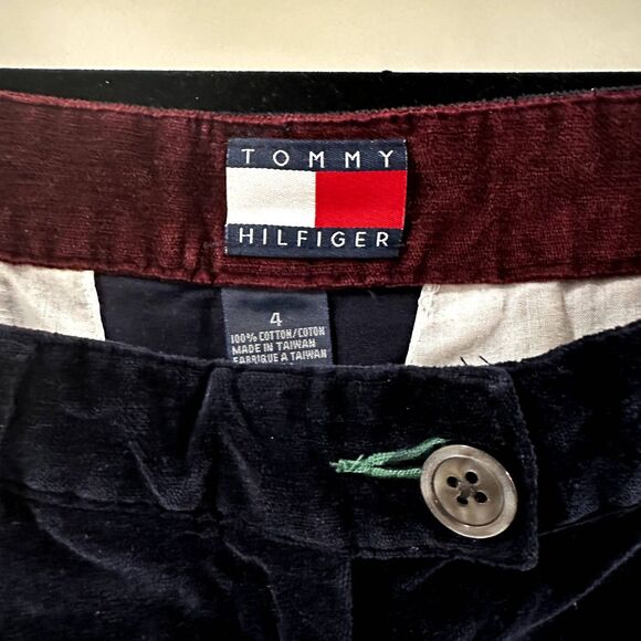 Vintage Y2K Tommy Hilfiger Womens 4/30 Velvet Pants Navy Blue Wide Leg Fit - Picture 11 of 12